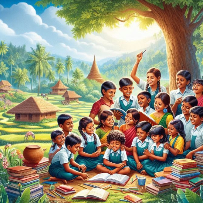 An-inspirational-poster-in-Sri-Lankan-Asian-style-showing-a-group-of-happy-children-from-diverse-As